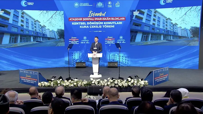 7 November 2025, Ataşehir Şerifali İmar İskan blocks, urban regeneration housing lottery draw ceremony